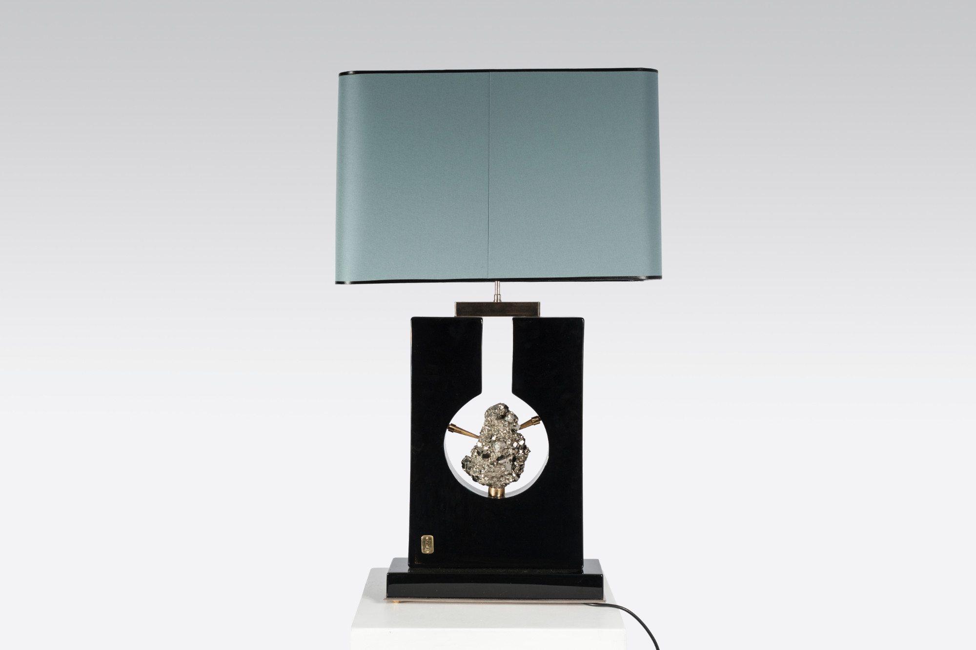 Pair Of table Lamps black Resin and Pyrite By Stan Usel