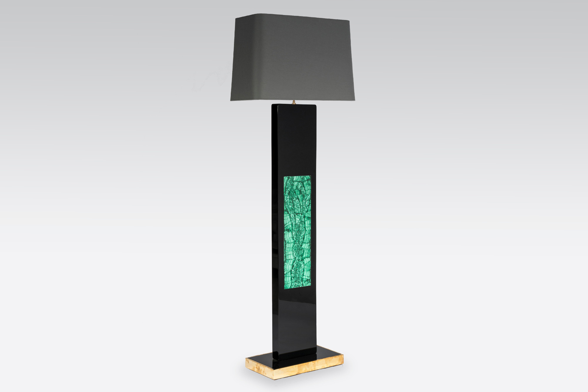 Floorlamp in black resin and malachite by Stan Usel