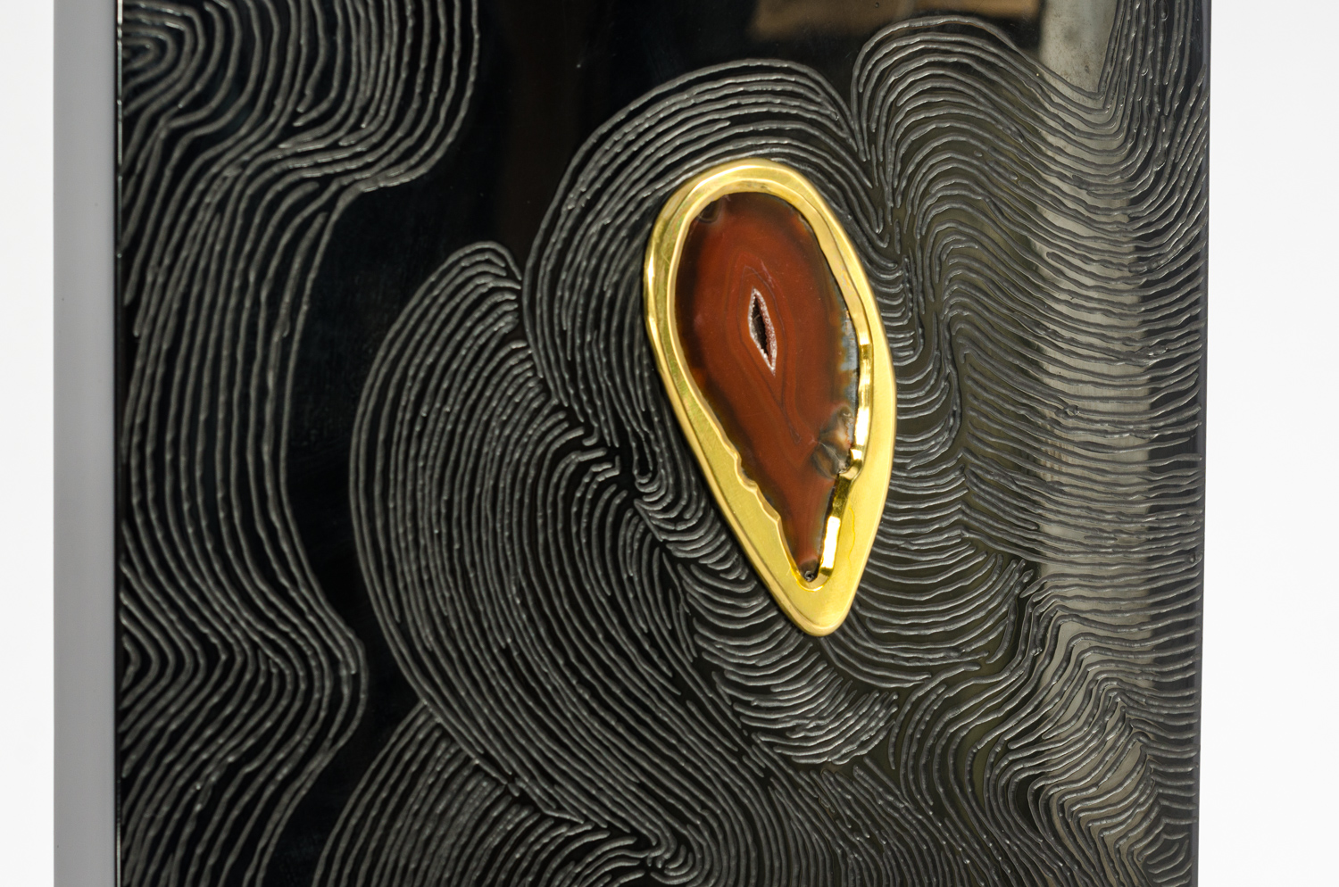 Pair Of Black Resin Table Lamps inlay Agate by Stan Usel