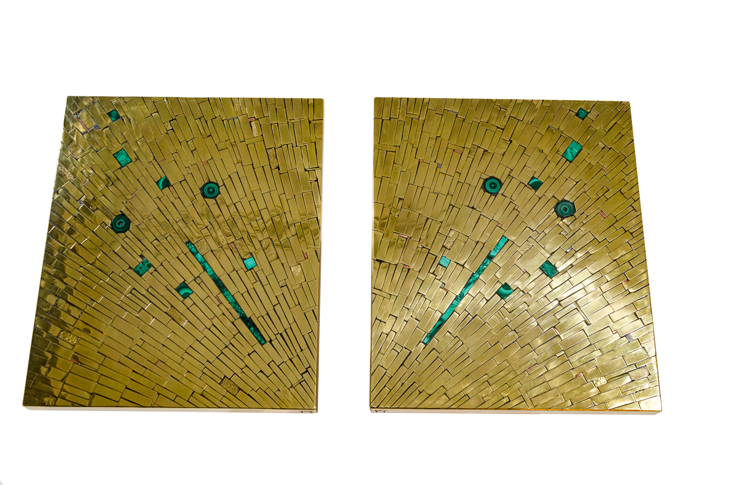 Pair Of Brass Mosaic Side table inlay malachite By Stan Usel