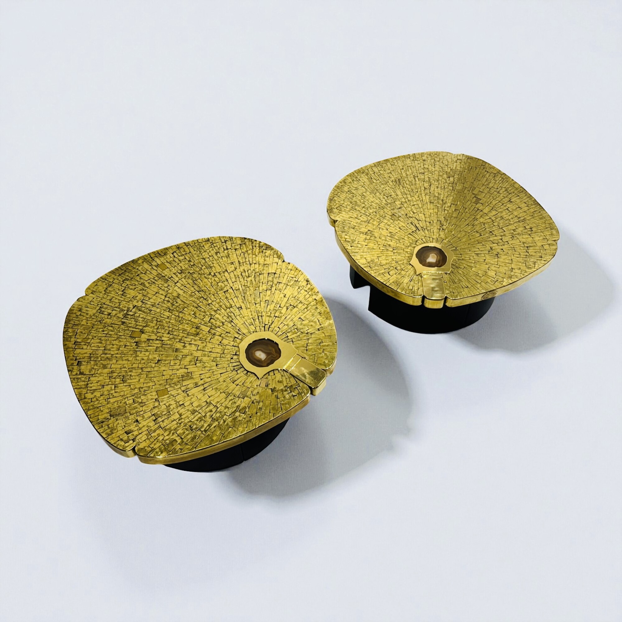 Pair Of mosaic brass side table By Jean-Claude Dresse