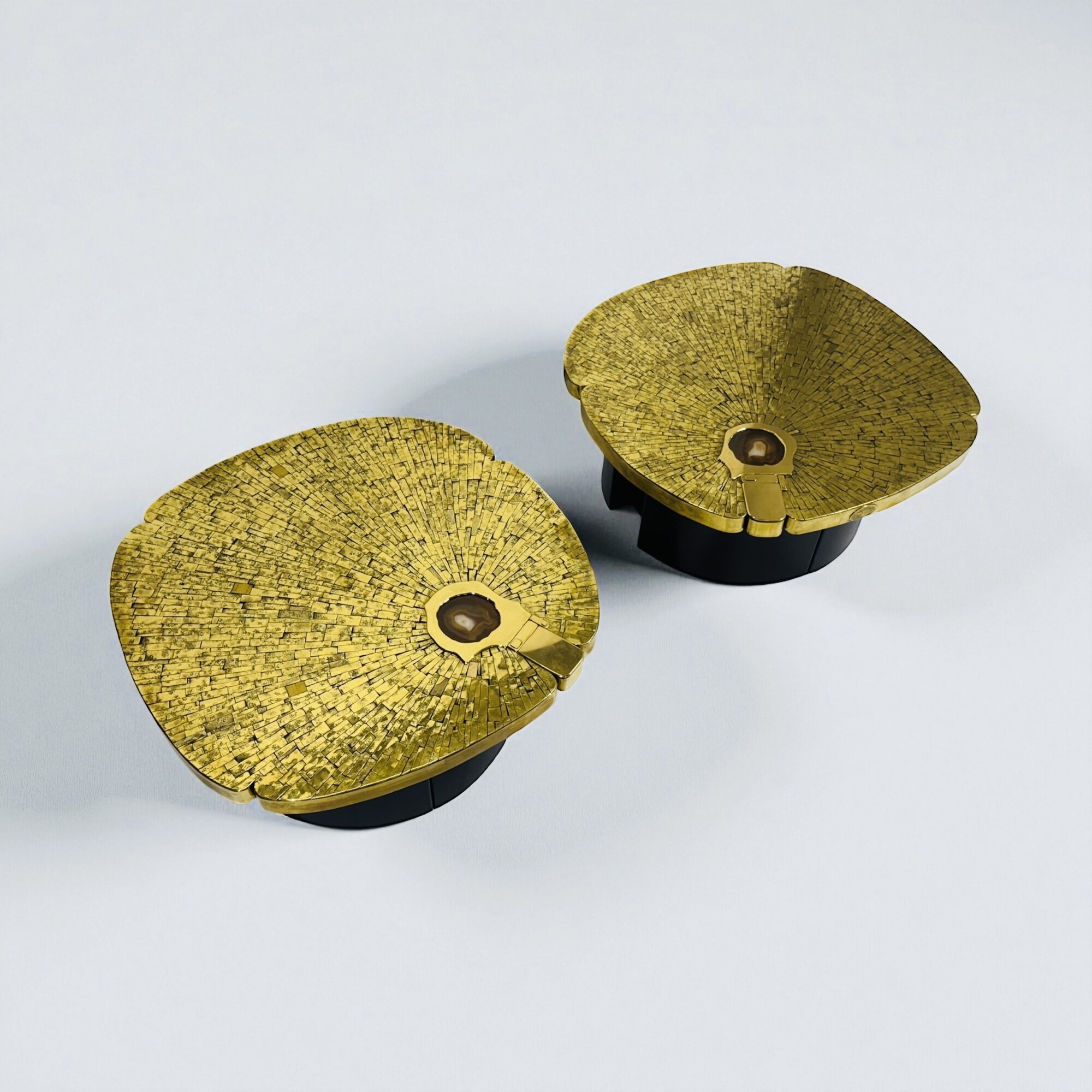 Pair Of mosaic brass side table By Jean-Claude Dresse