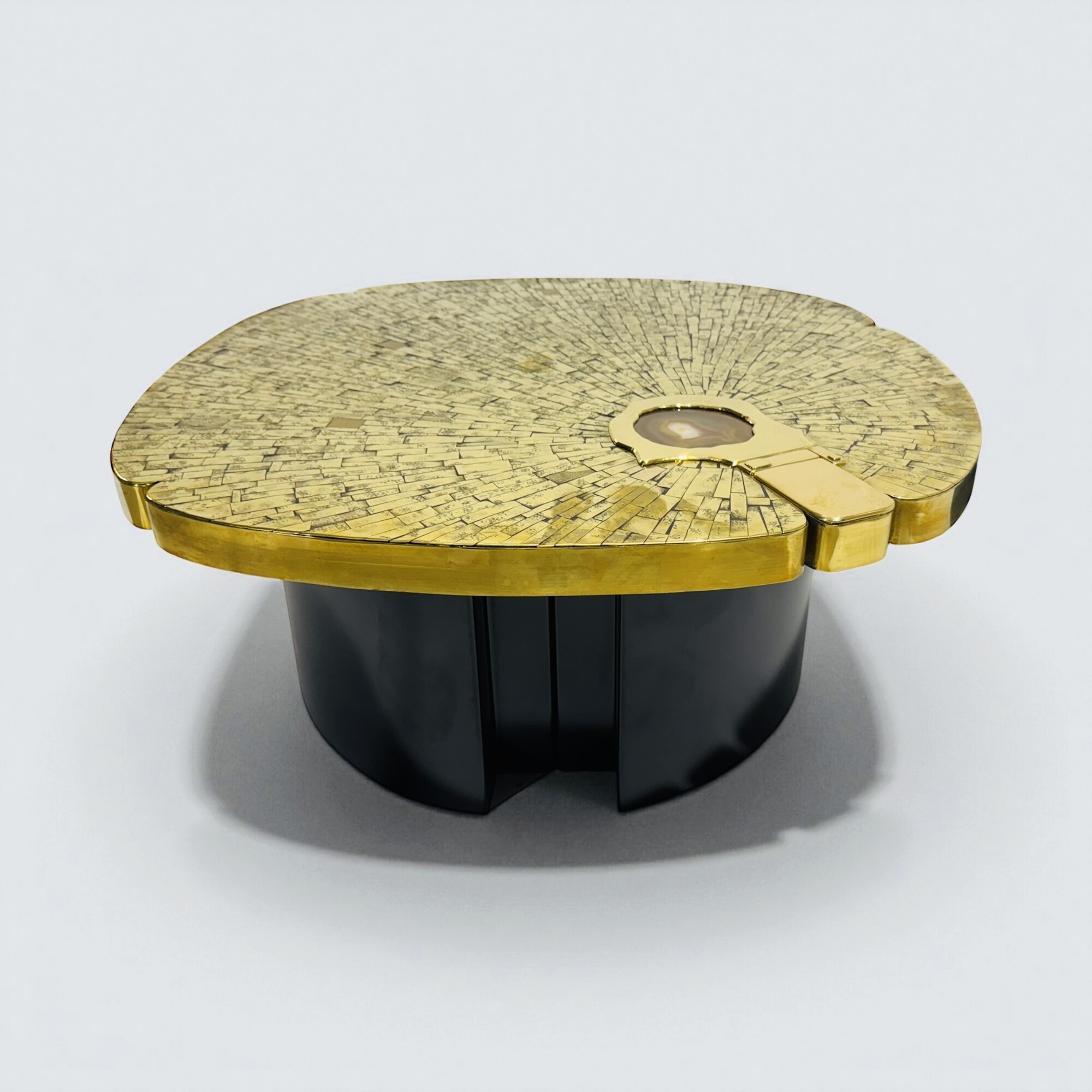Pair Of mosaic brass side table By Jean-Claude Dresse