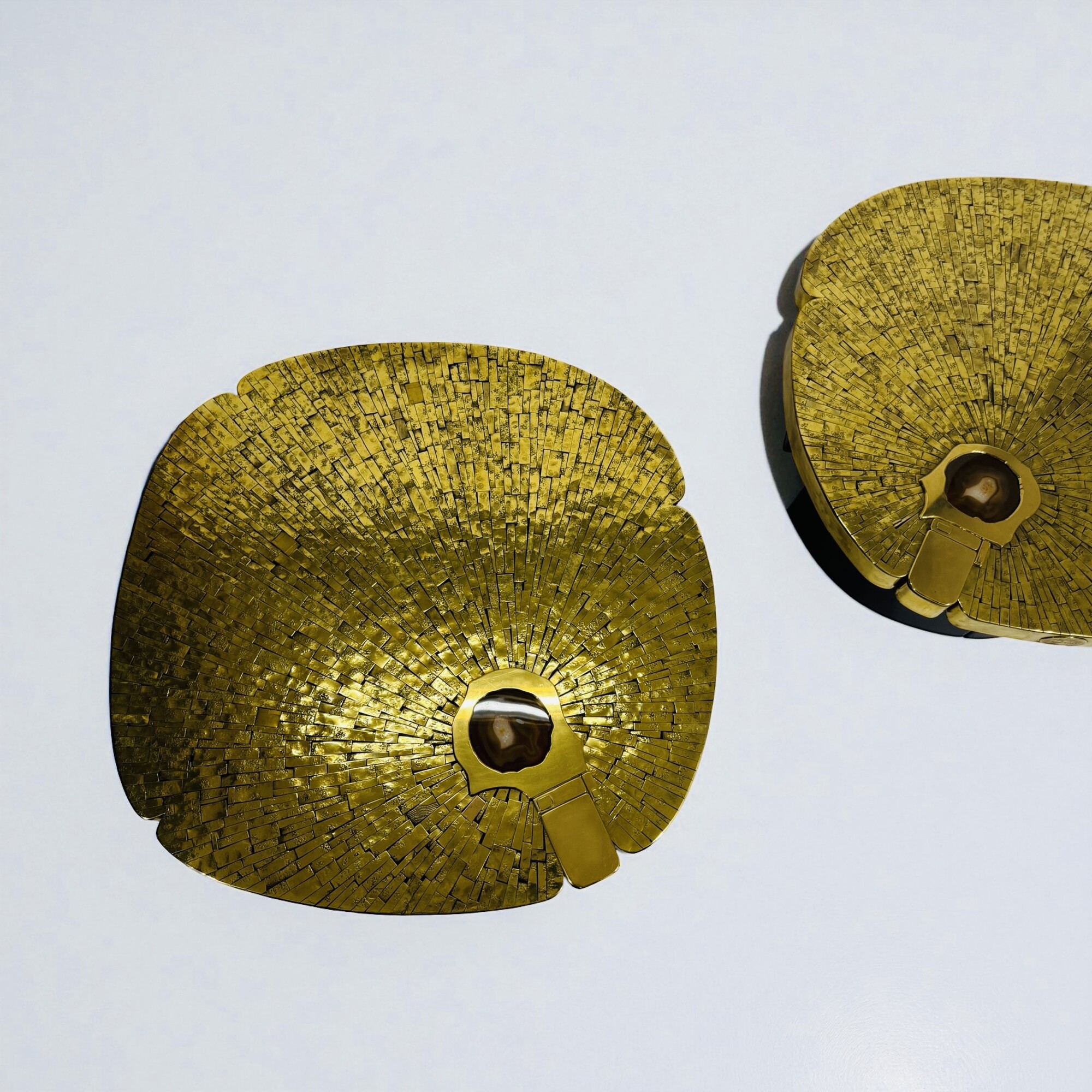 Pair Of mosaic brass side table By Jean-Claude Dresse