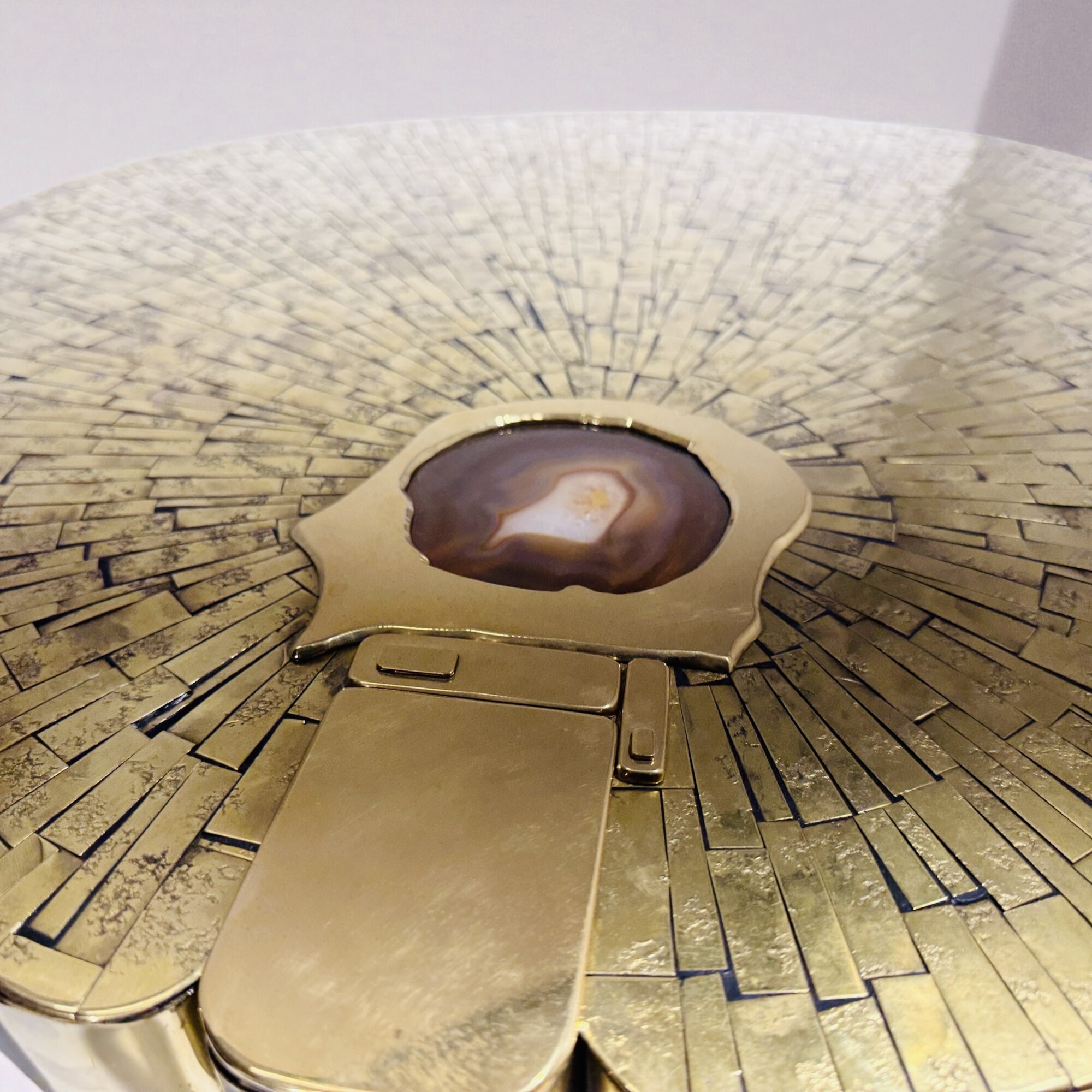 Pair Of mosaic brass side table By Jean-Claude Dresse