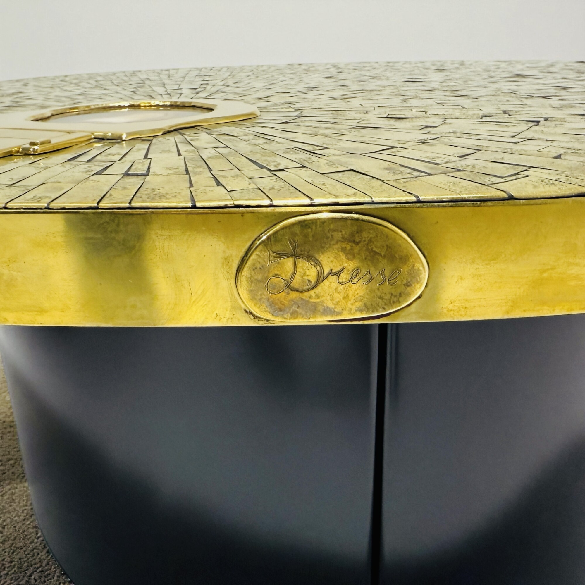 Pair Of mosaic brass side table By Jean-Claude Dresse