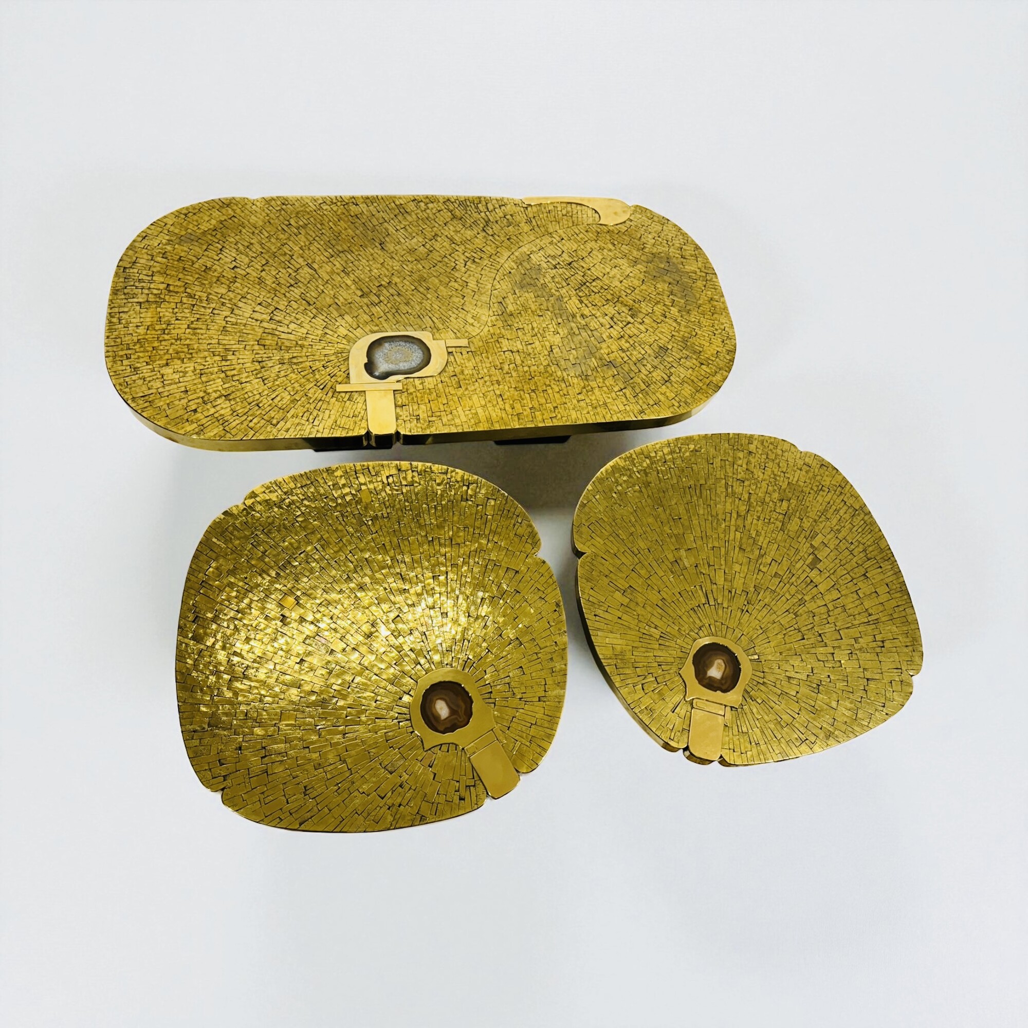 Pair Of mosaic brass side table By Jean-Claude Dresse