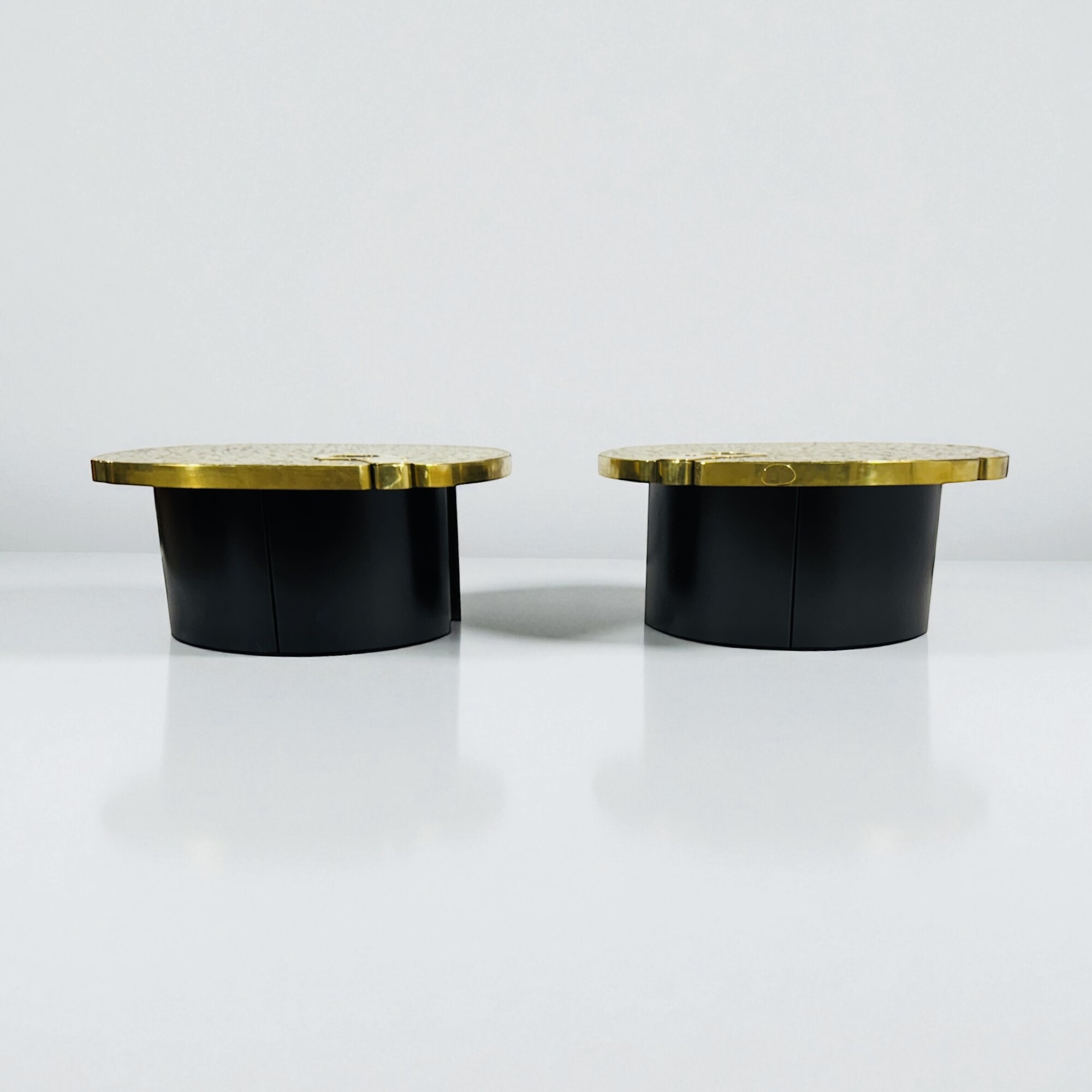 Pair Of mosaic brass side table By Jean-Claude Dresse