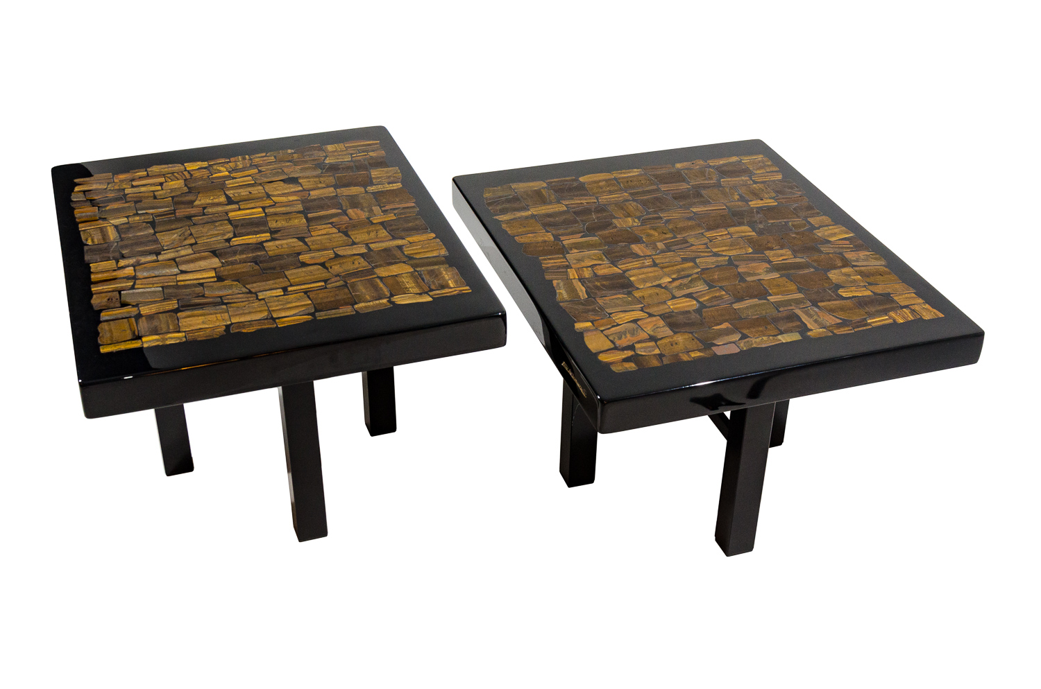 Pair Of Side Table Black Resin Inlay Tiger Eyes By E. Allemeersch