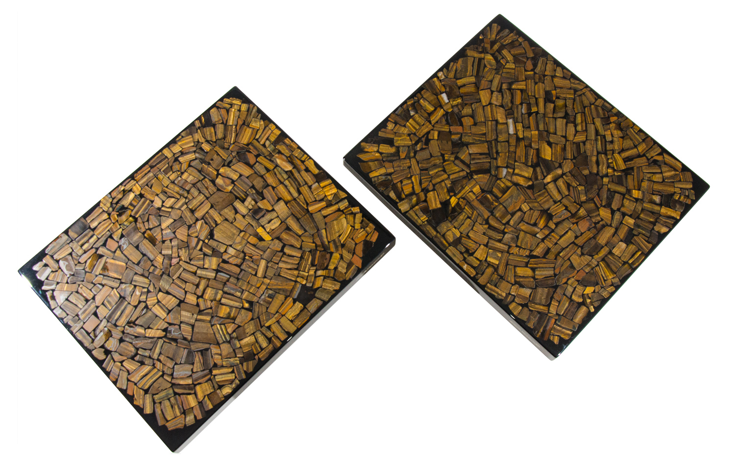 Pair Of Side Table Black Resin Inlay Tiger Eyes By E. Allemeersch