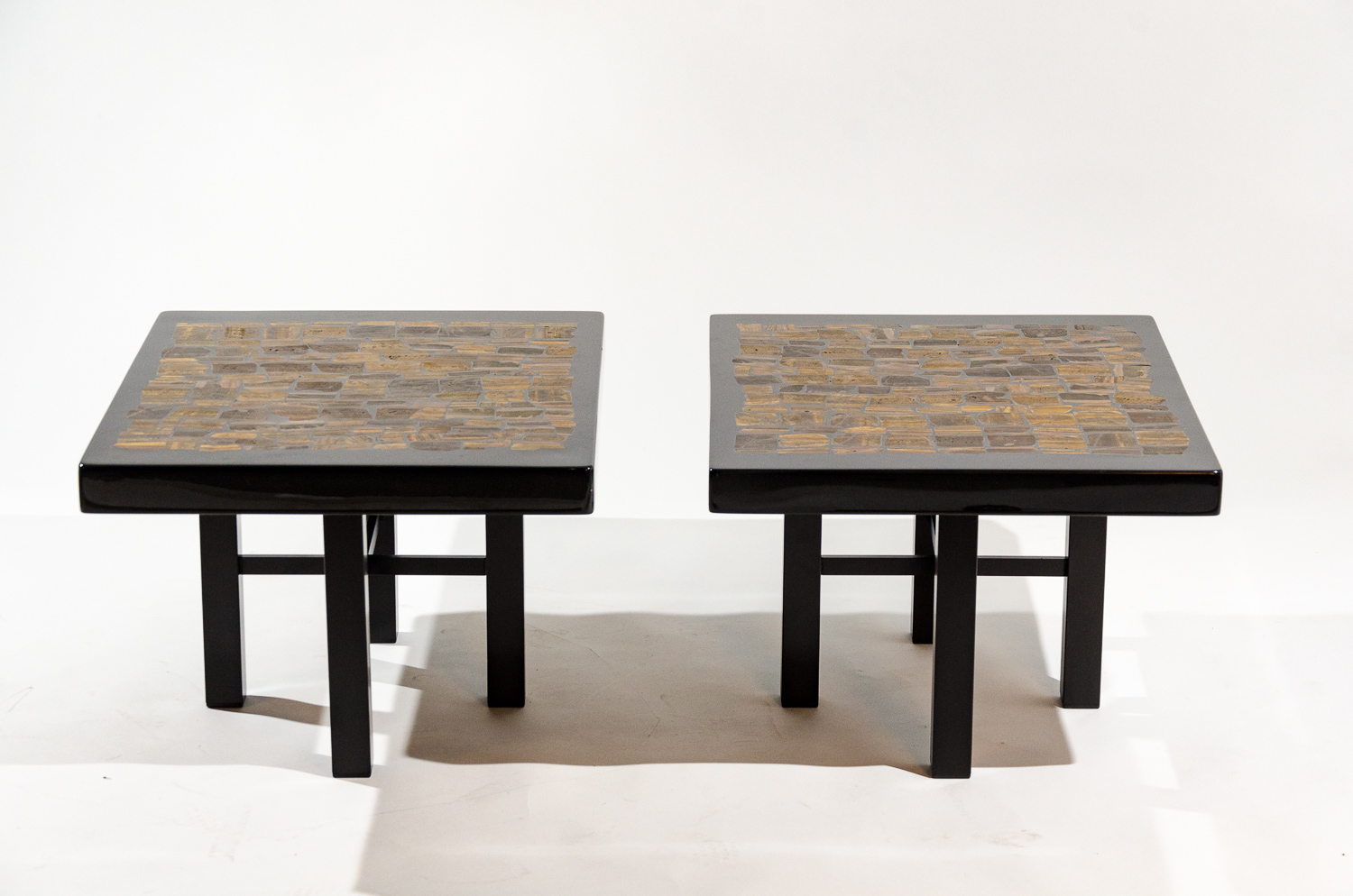 Pair Of Side Table Black Resin Inlay Tiger Eyes By E. Allemeersch