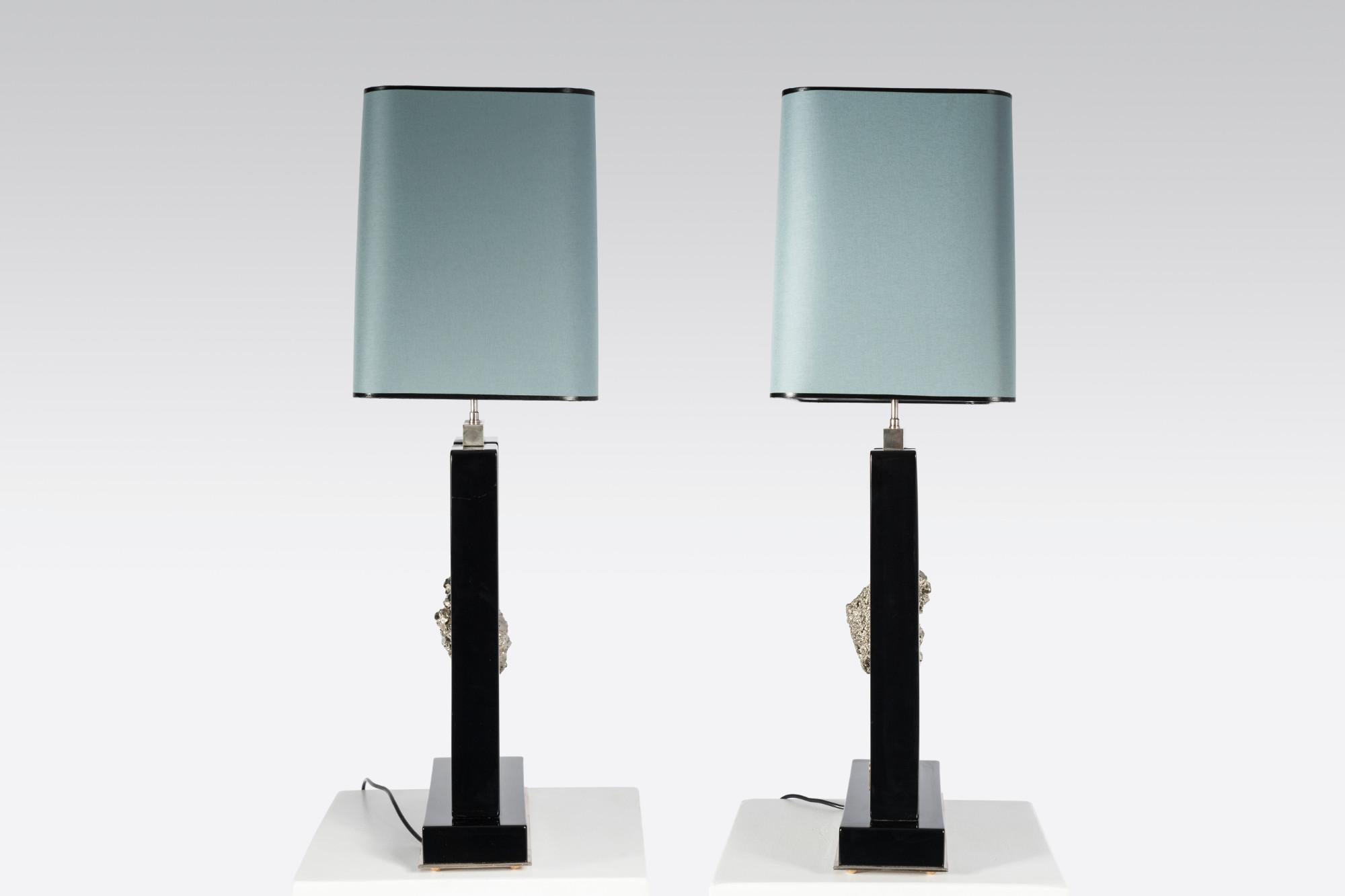 Pair Of table Lamps black Resin and Pyrite By Stan Usel