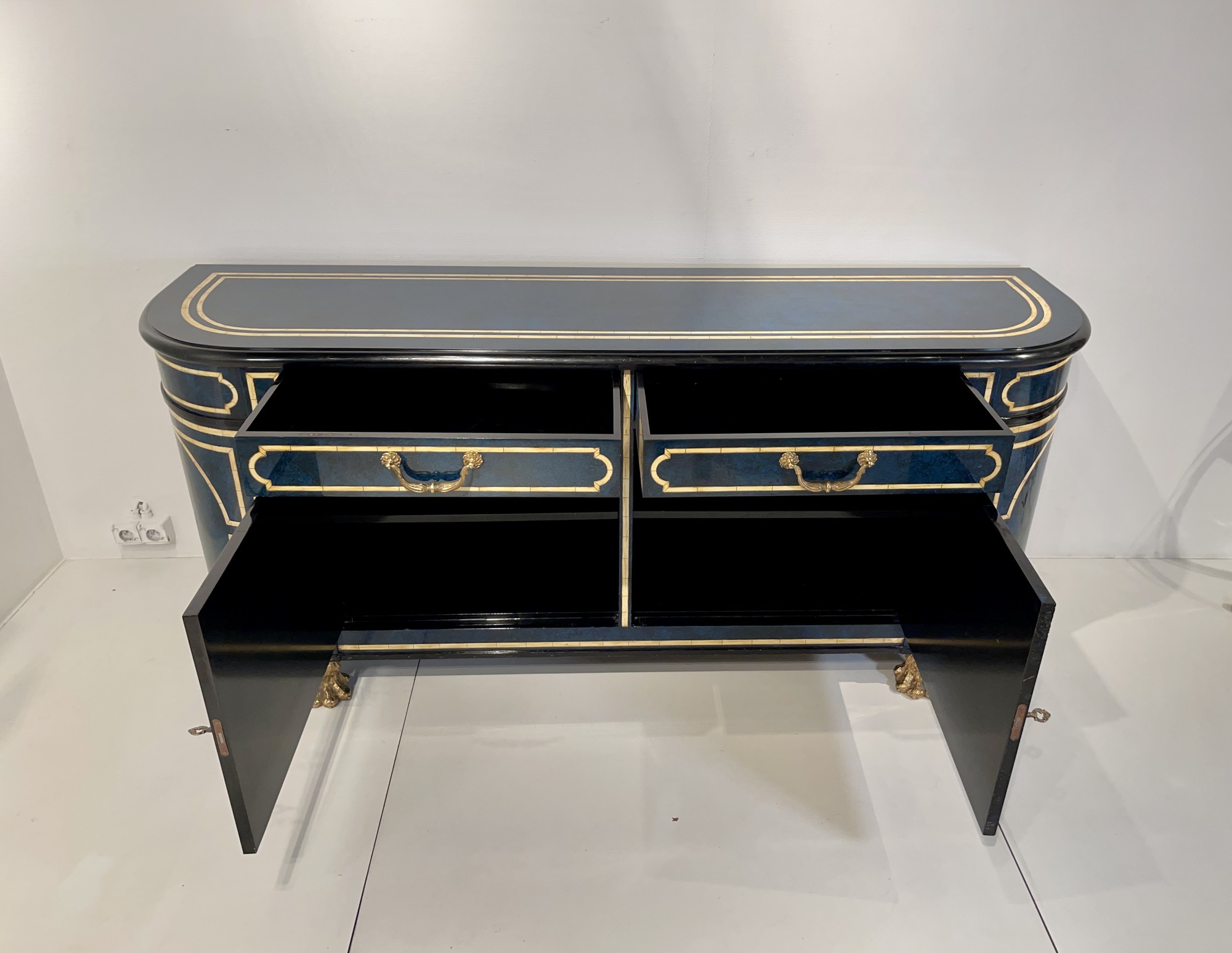 Sideboard faux Lapis Lazuli and Bones Circa 1970