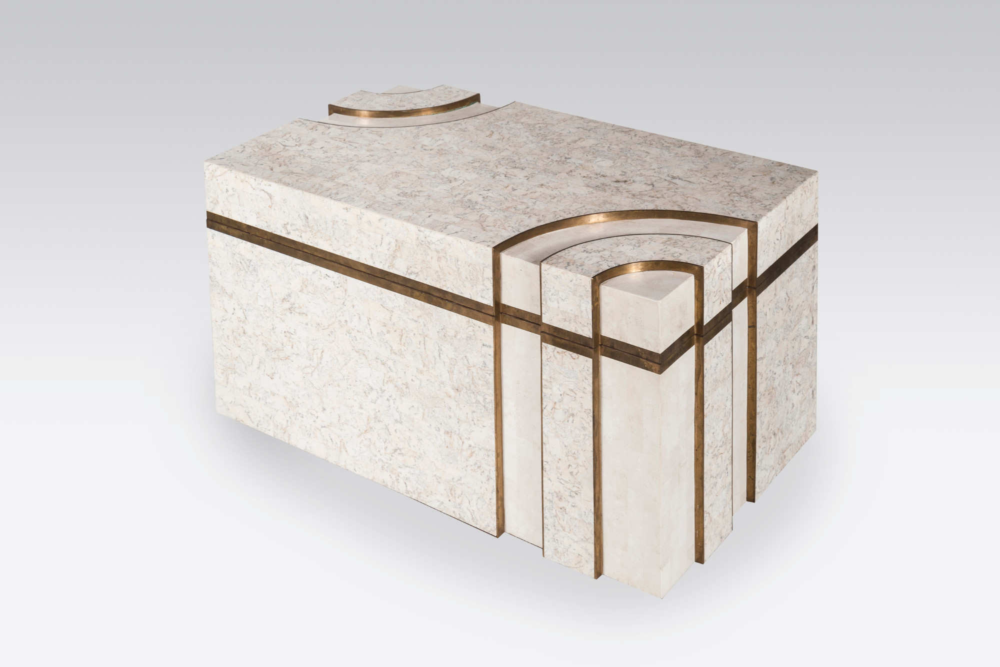 White stone box / bar / trunk By Maitland Smith circa 1970